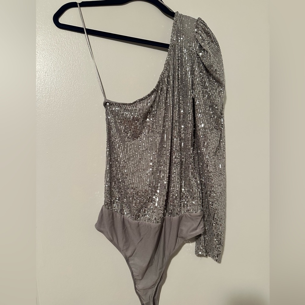 Zara one shoulder sequin bodysuit